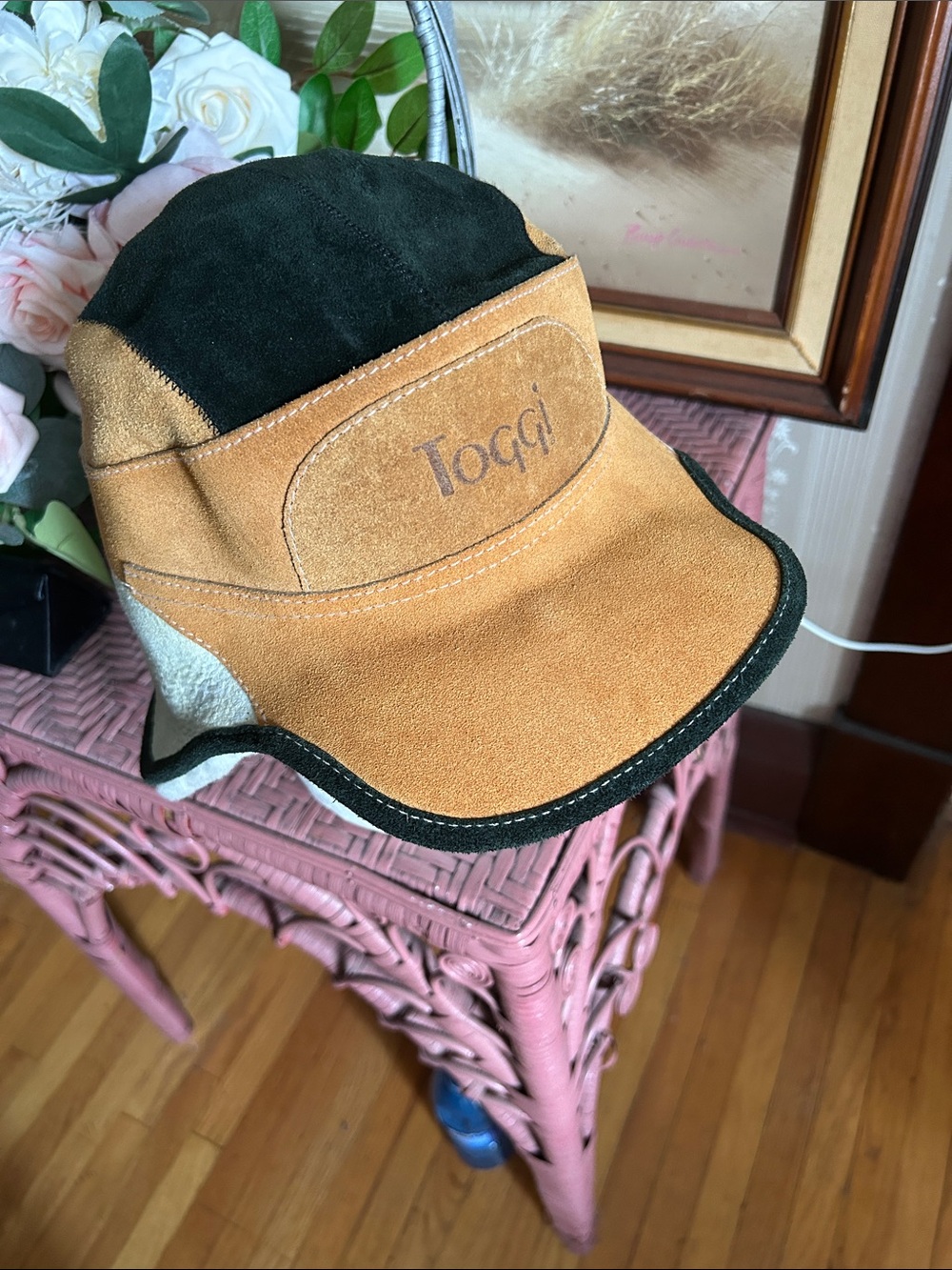 vintage Toggi suede and sheepskin winter cap, Large hand craft Australia
